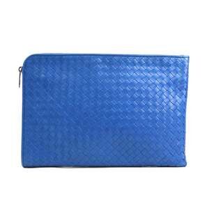 BOTTEGA VENETA Blue Leather Intrecciato Clutch Bag